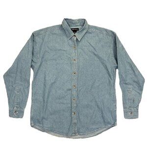 Sierra Pacific Women's Long Sleeves Button Up Denim Shirt Size L Blue Cotton GUC